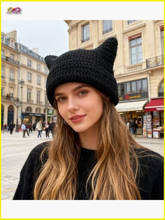 Cat Ear Knitted Hat Cute Slouchy Beanie Vintage Winter Warm Accessory main image 5